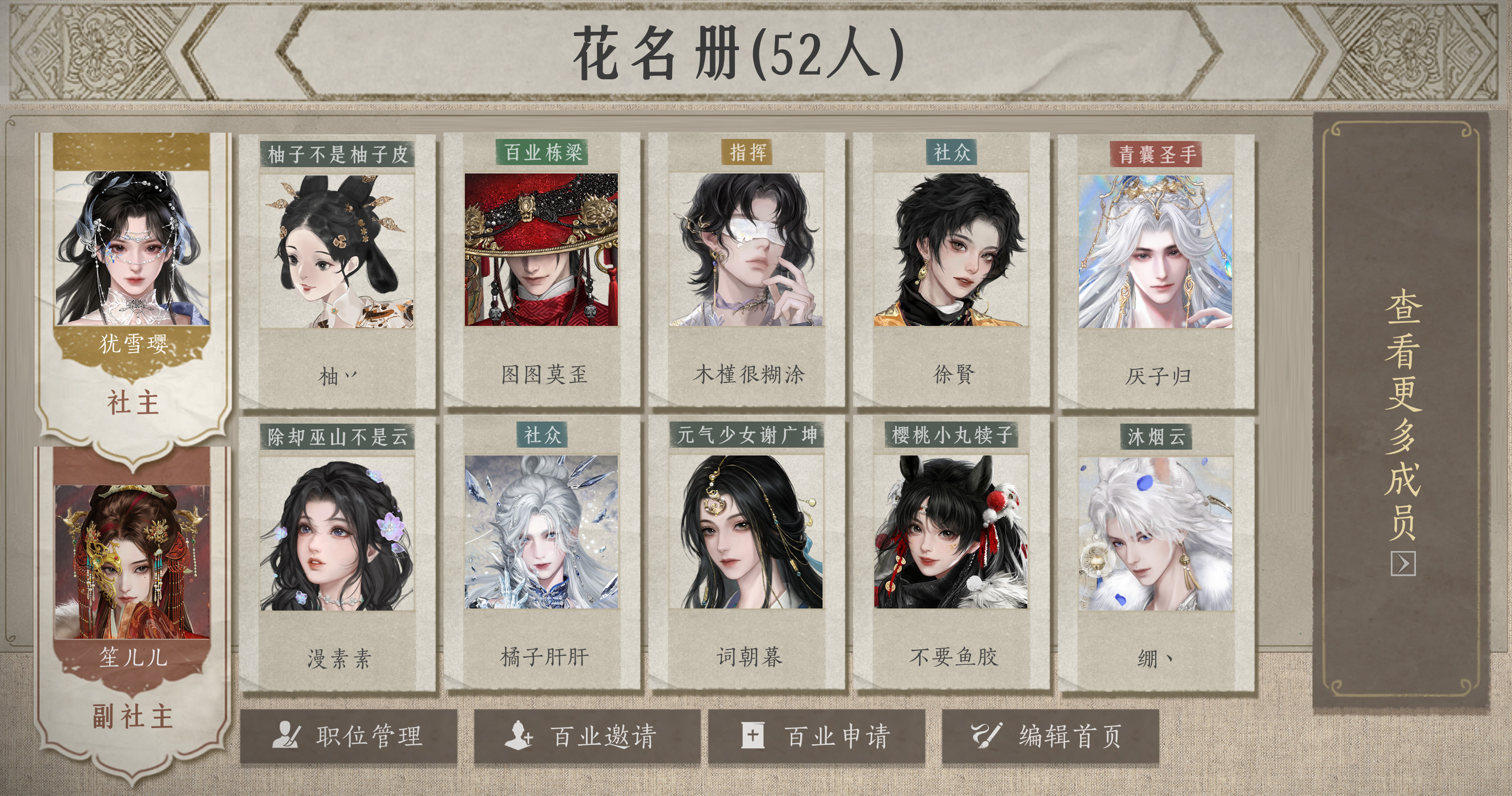 百业花名册总览